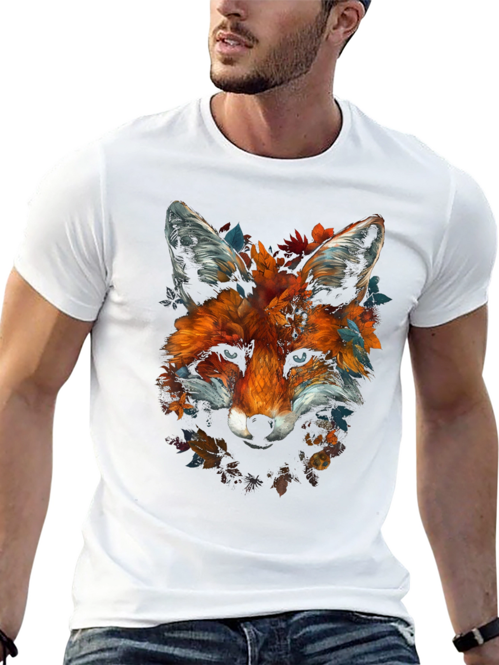 Fox Floral Graphic Tee - Unique Animal Design