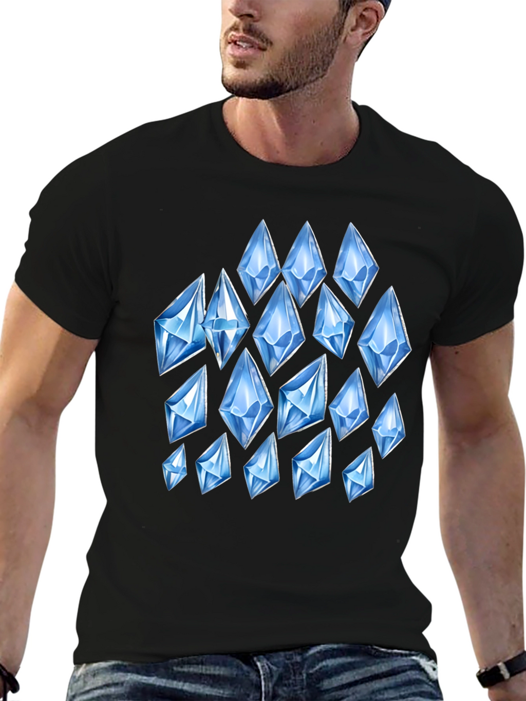Mens Black T-Shirt with Diamond Pattern