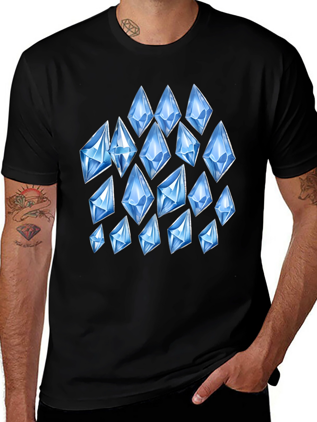 Mens Black T-Shirt with Diamond Pattern