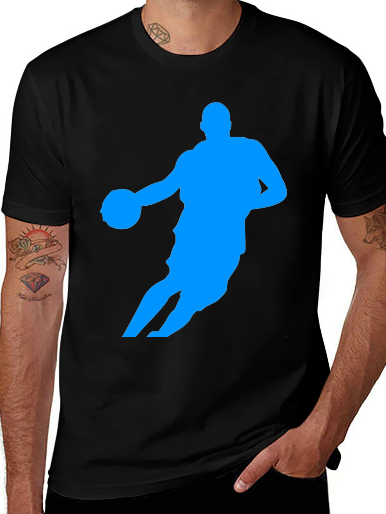 Basketball Player Silhouette Graphic Tee - Black
