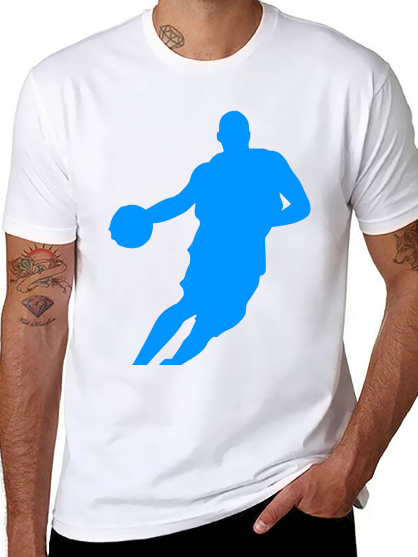 Basketball Player Silhouette Graphic Tee - Black