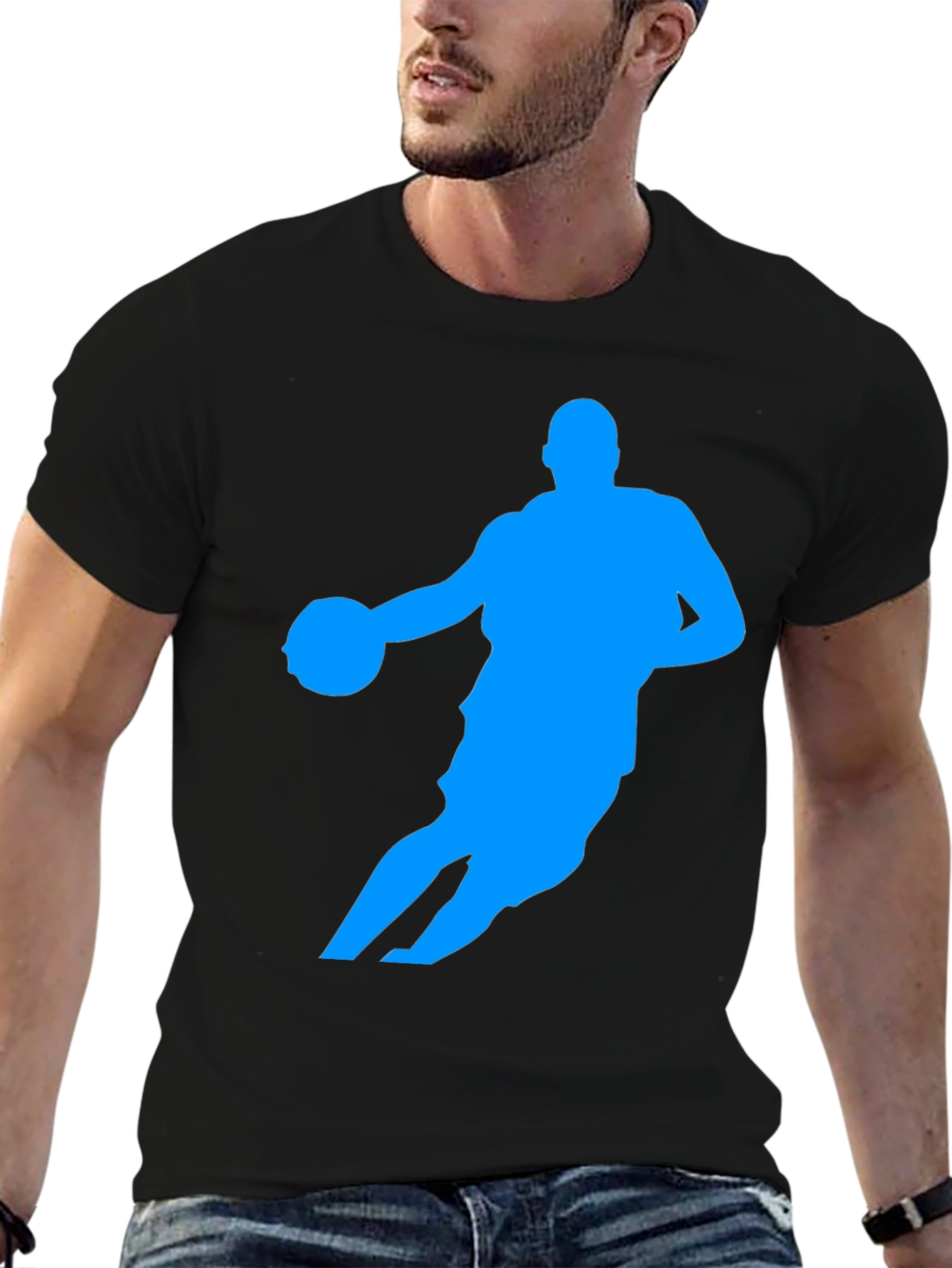 Basketball Player Silhouette Graphic Tee - Black