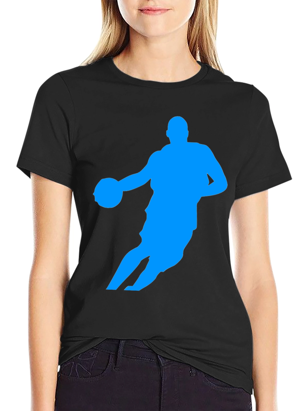 Basketball Player Silhouette Graphic Tee - Black