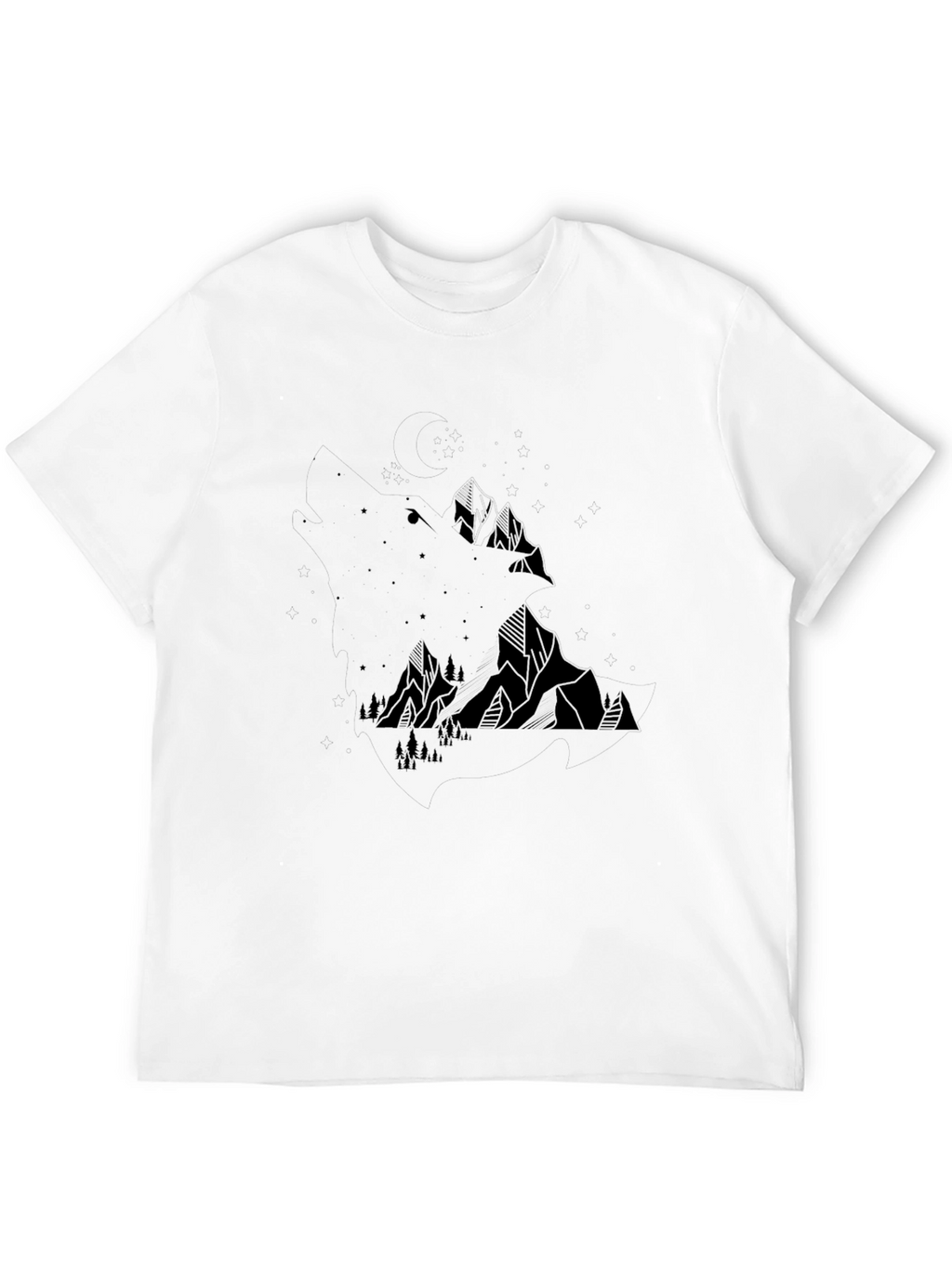 Geometric Mountain Scene Black T-Shirt