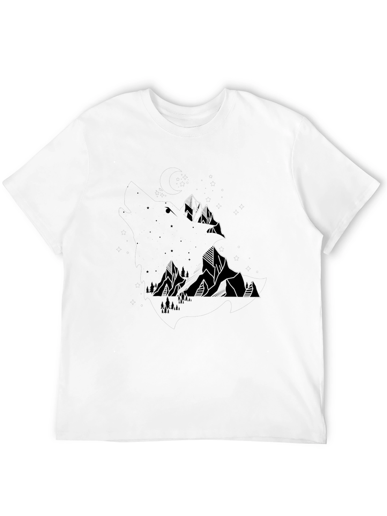 Geometric Mountain Scene Black T-Shirt