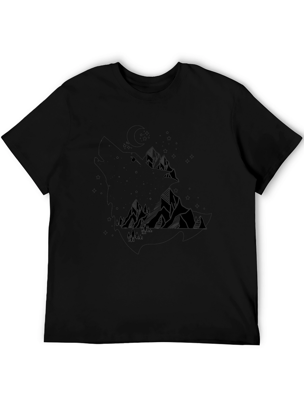 Geometric Mountain Scene Black T-Shirt