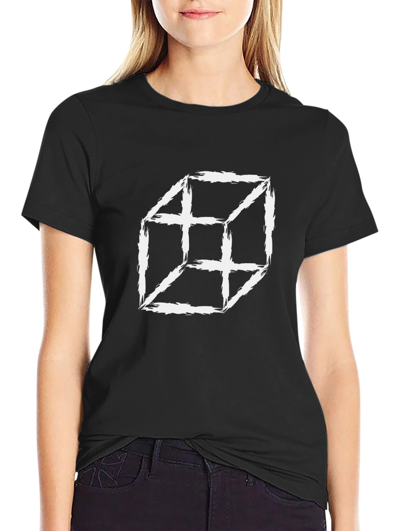 Abstract Cube Graphic Print Black T-Shirt