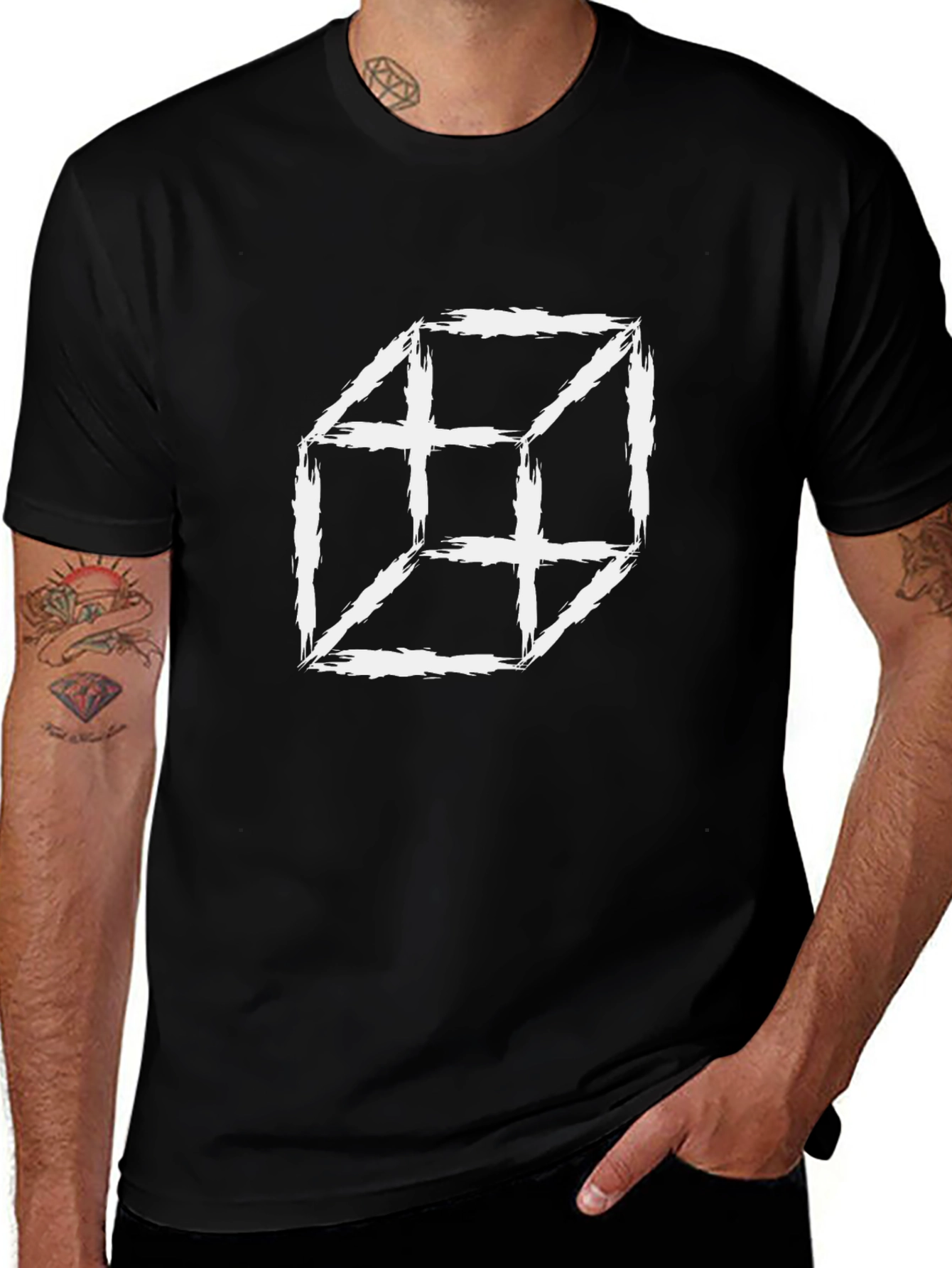 Abstract Cube Graphic Print Black T-Shirt