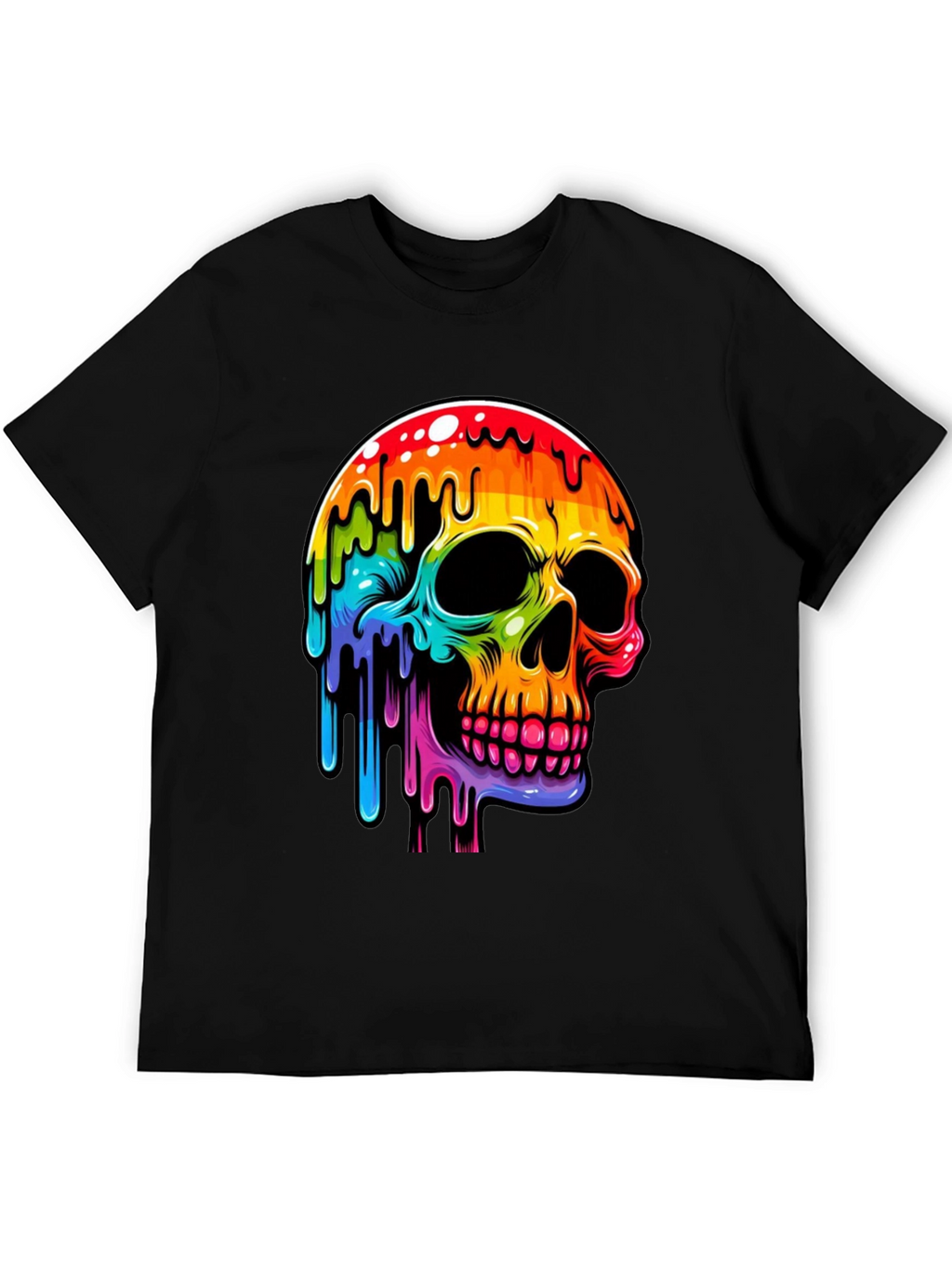 Rainbow Dripping Skull Graphic Tee - Black
