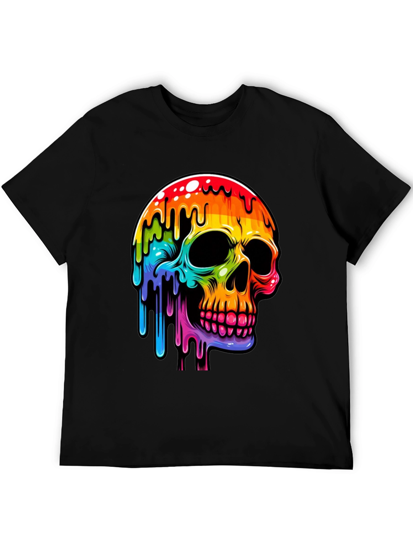 Rainbow Dripping Skull Graphic Tee - Black