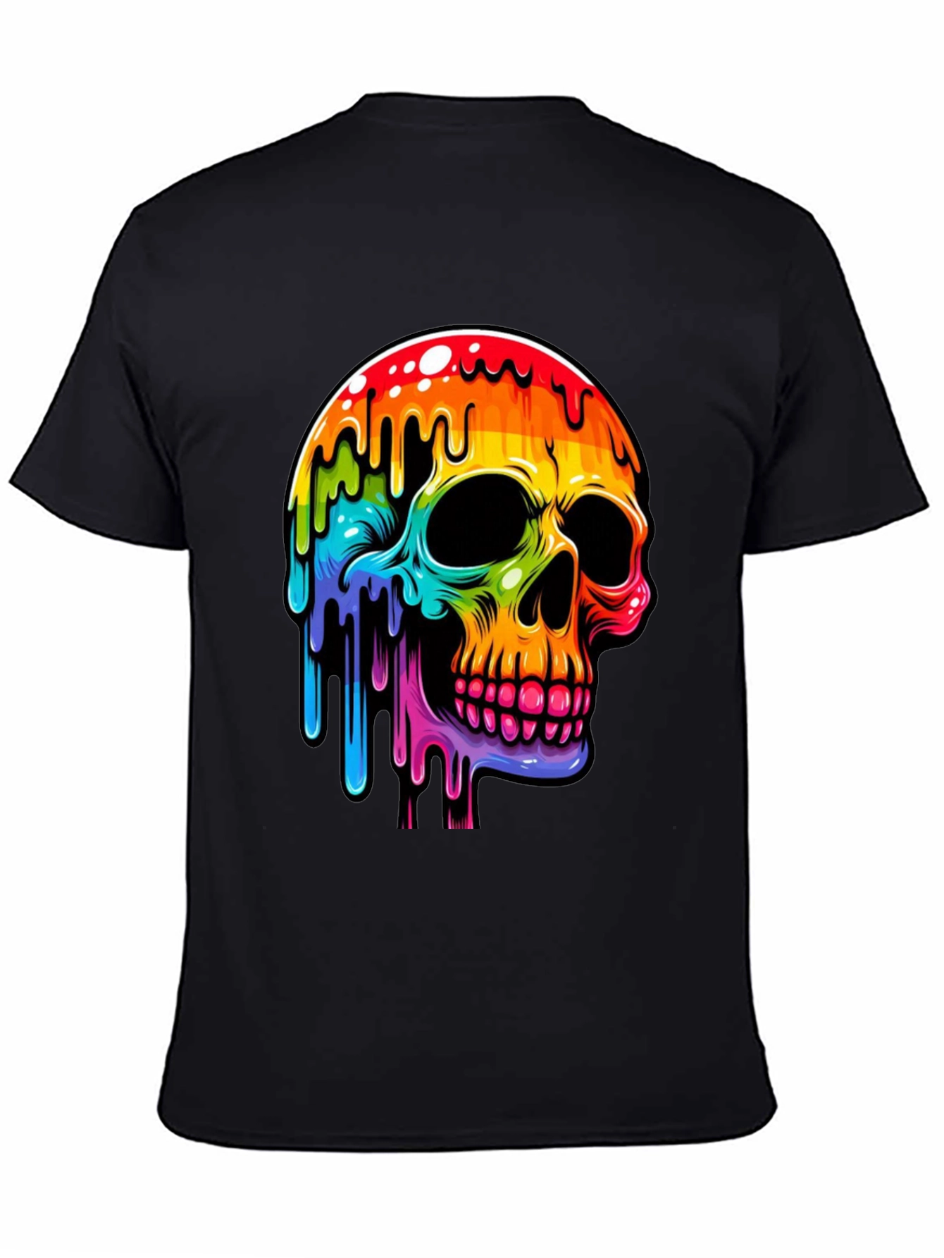 Rainbow Dripping Skull Graphic Tee - Black
