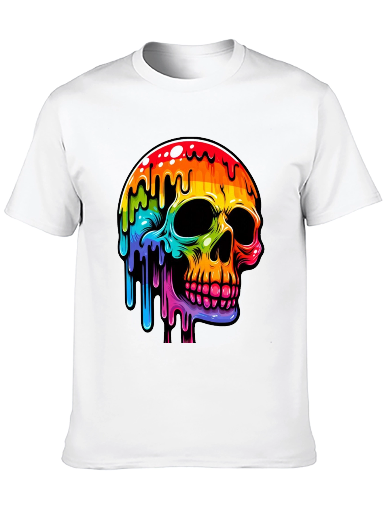 Rainbow Dripping Skull Graphic Tee - Black