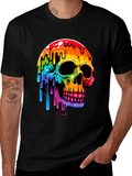 Rainbow Dripping Skull Graphic Tee - Black