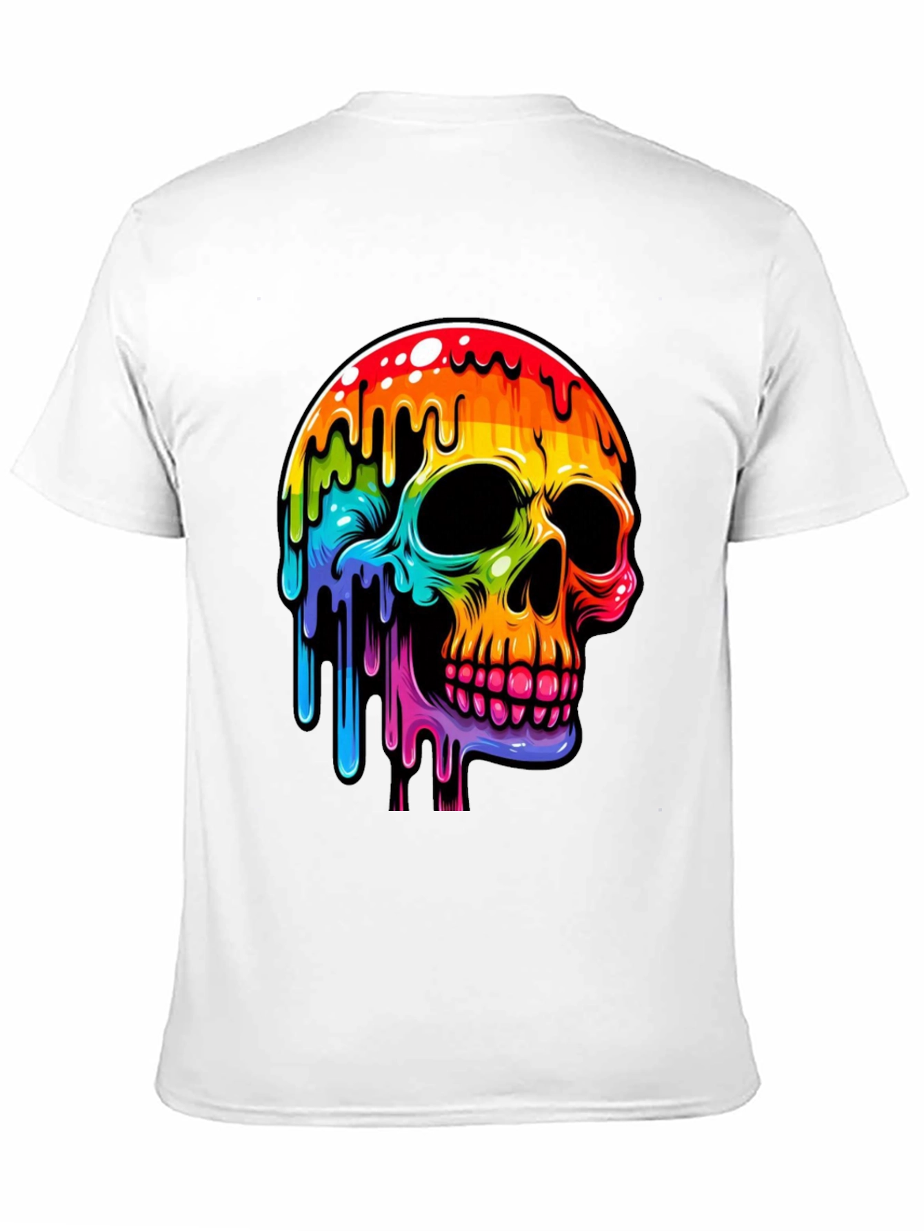 Rainbow Dripping Skull Graphic Tee - Black