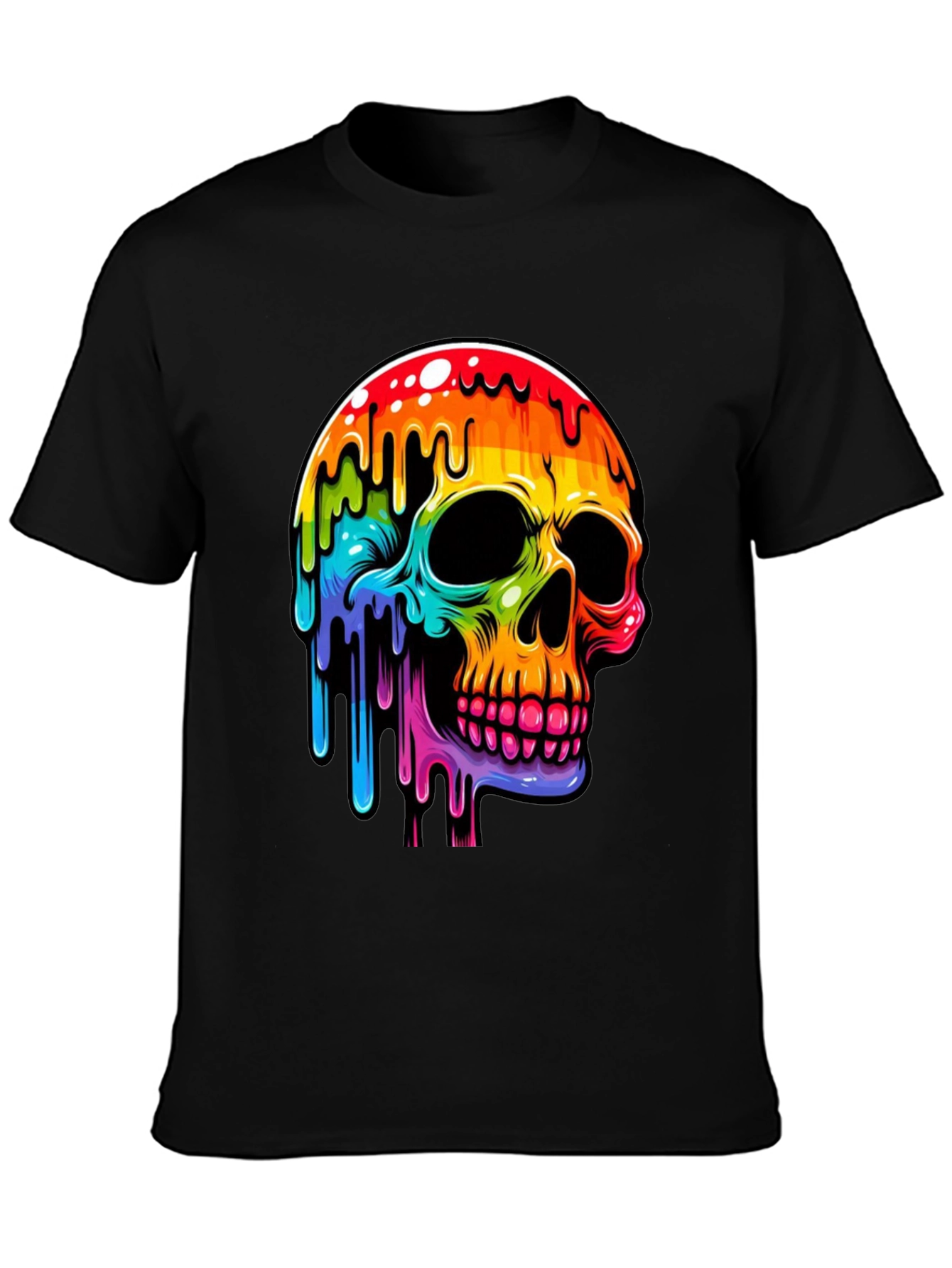 Rainbow Dripping Skull Graphic Tee - Black