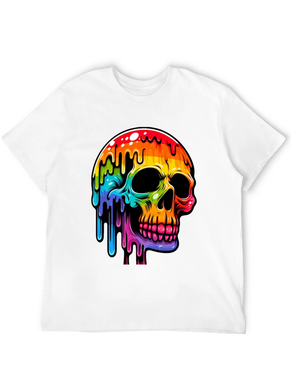 Rainbow Dripping Skull Graphic Tee - Black