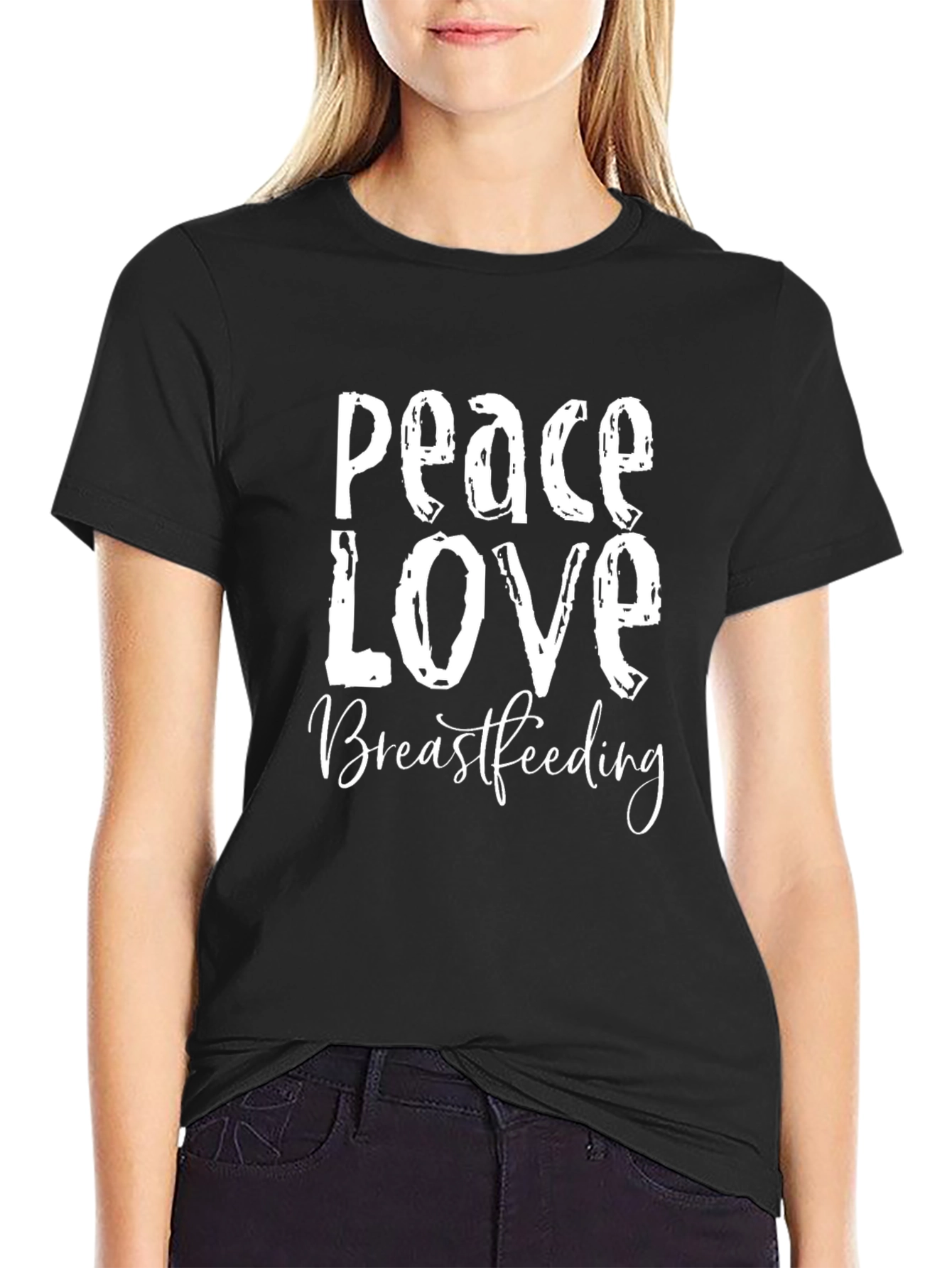 Peace Love Breastfeeding T-Shirt - Black Unisex