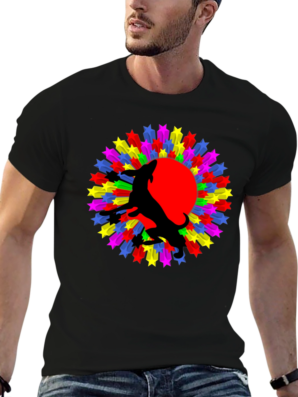 Wolf Starburst Graphic Black T-Shirt