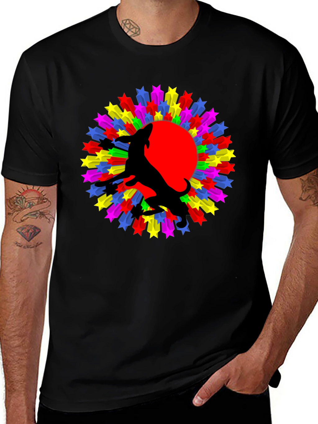 Wolf Starburst Graphic Black T-Shirt