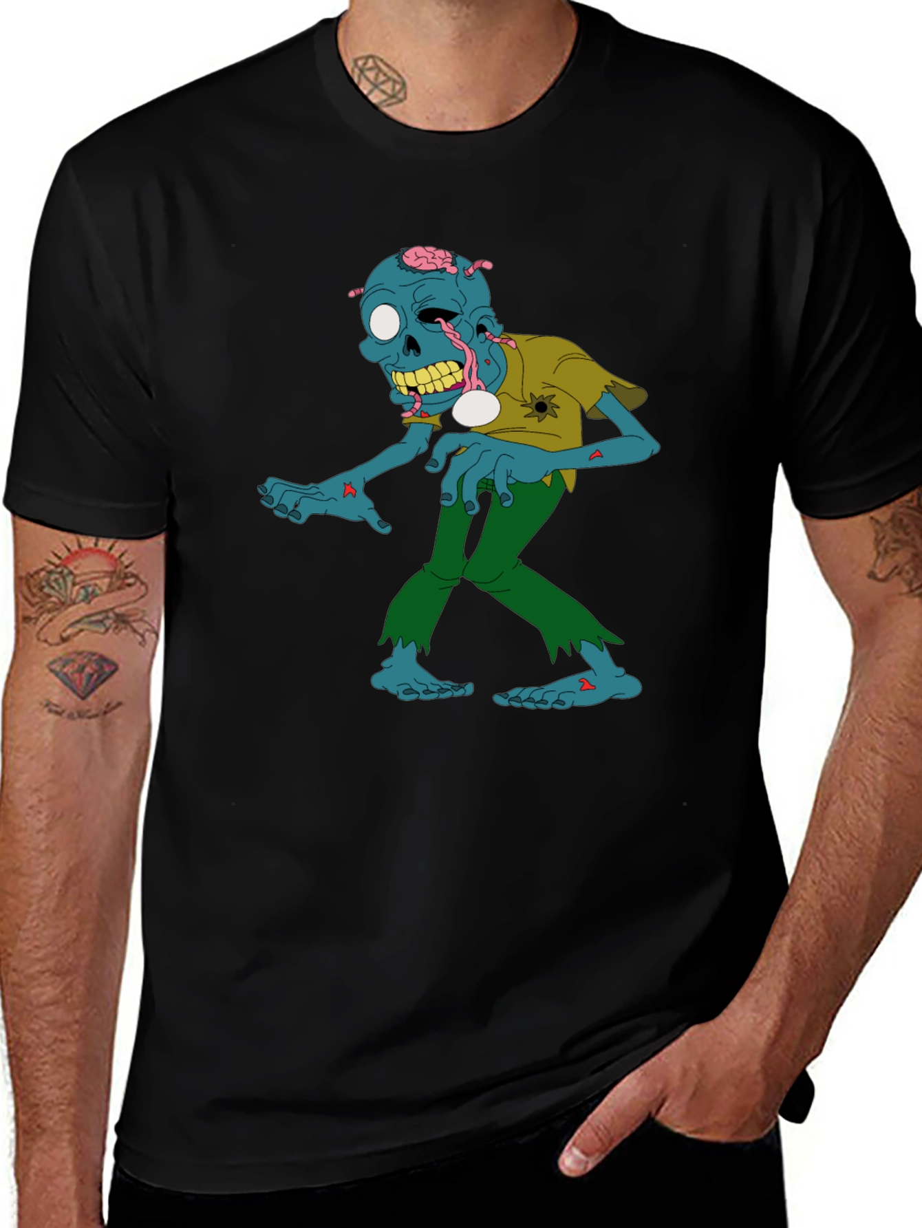 Zombie Cartoon Graphic Black T-Shirt