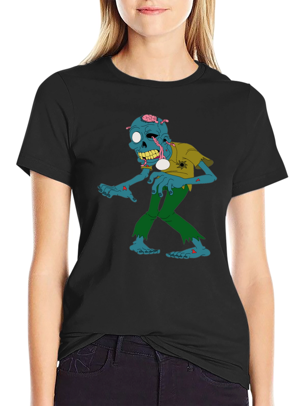 Zombie Cartoon Graphic Black T-Shirt