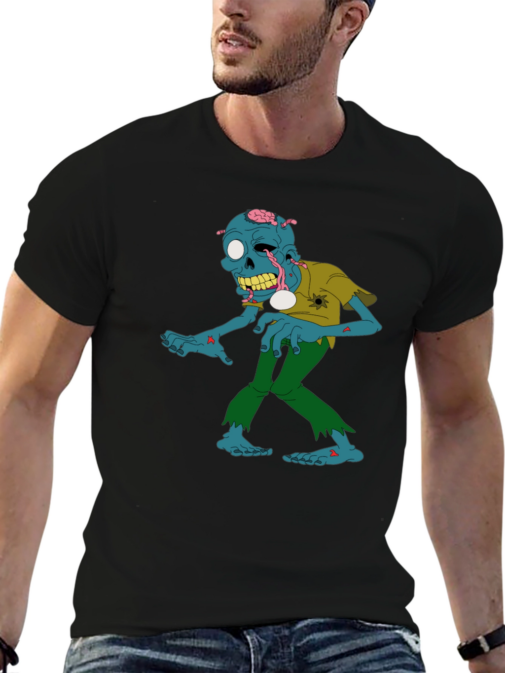 Zombie Cartoon Graphic Black T-Shirt