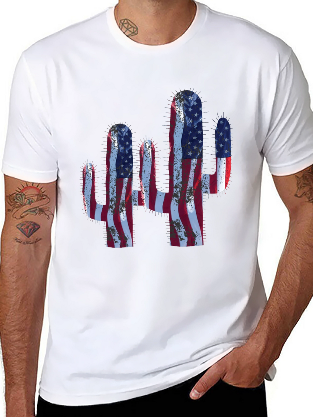 American Flag Cactus Graphic T-Shirt