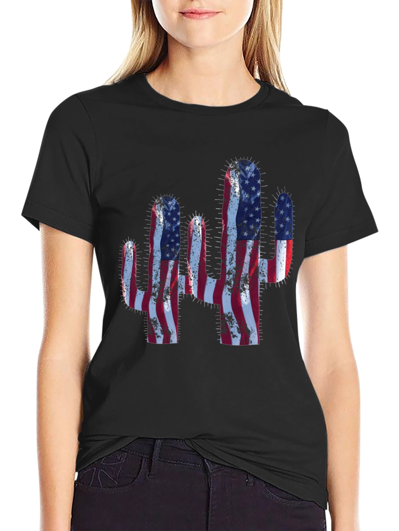 American Flag Cactus Graphic T-Shirt
