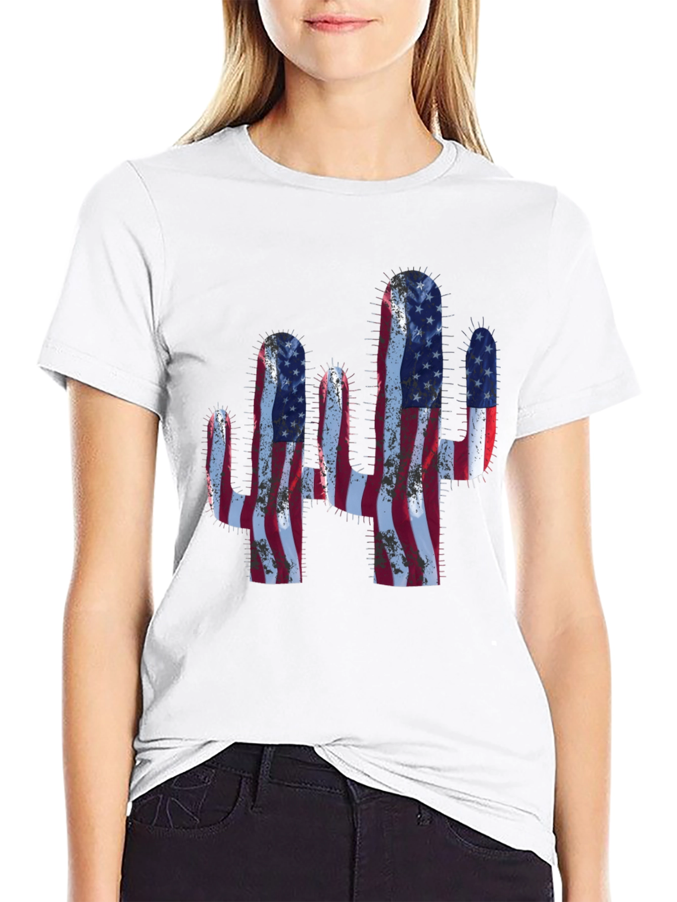American Flag Cactus Graphic T-Shirt