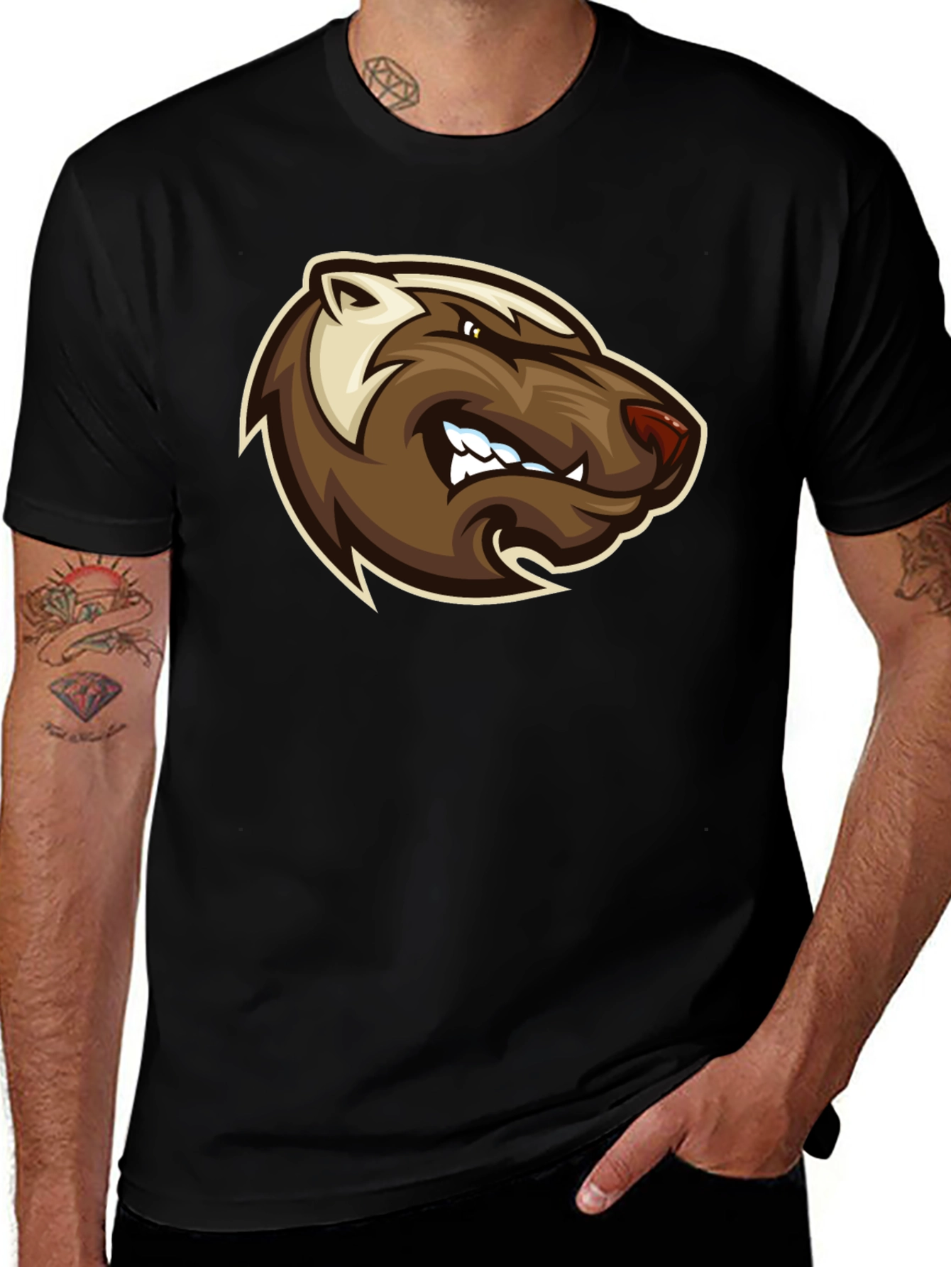 Angry Badger Graphic T-Shirt - Bold Black Tee