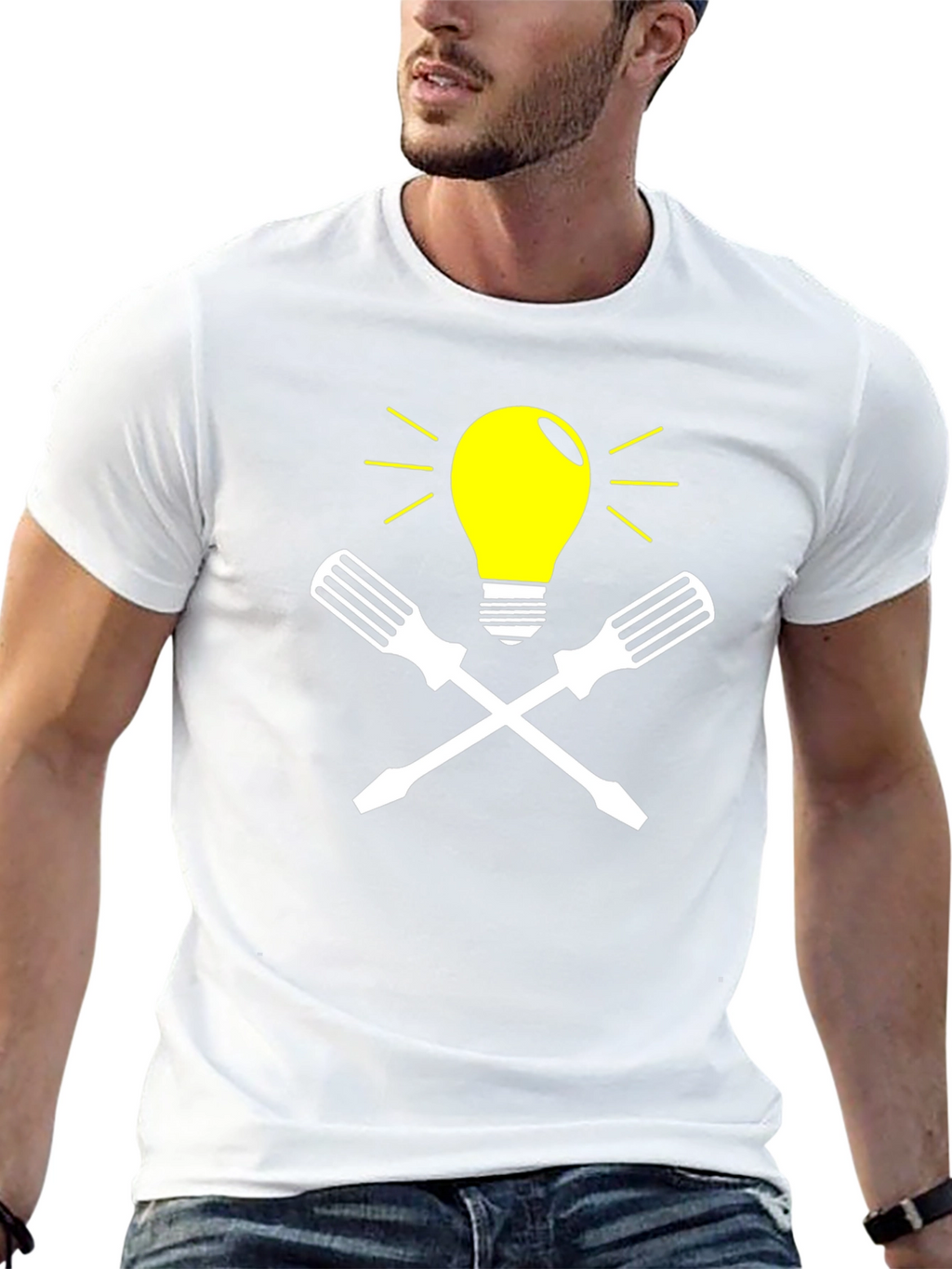 Electricians Idea T-Shirt - Lightbulb & Screwdrivers