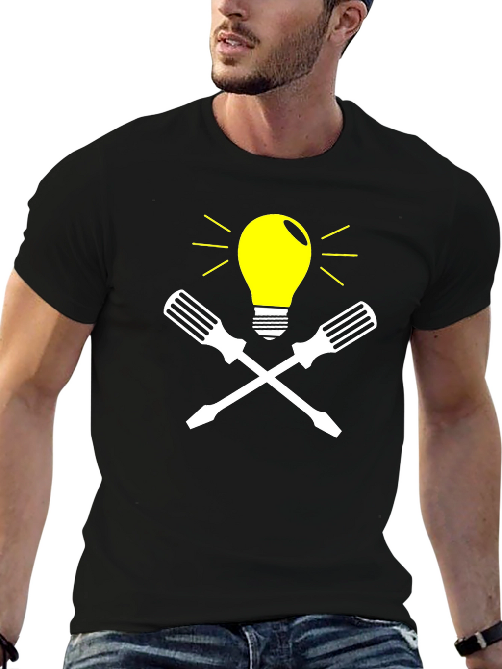 Electricians Idea T-Shirt - Lightbulb & Screwdrivers
