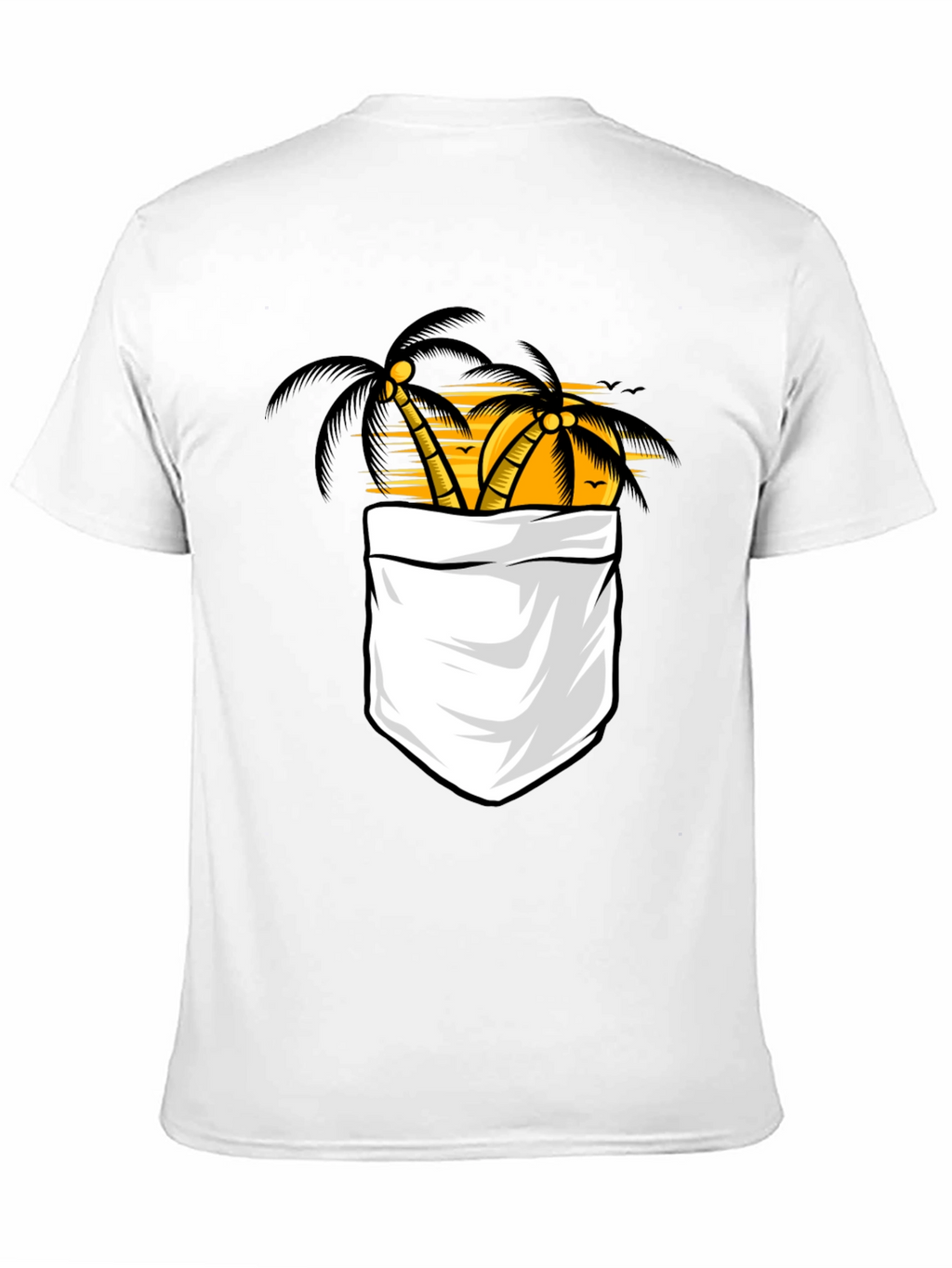 Tropical Palm Tree Pocket Print Black T-Shirt