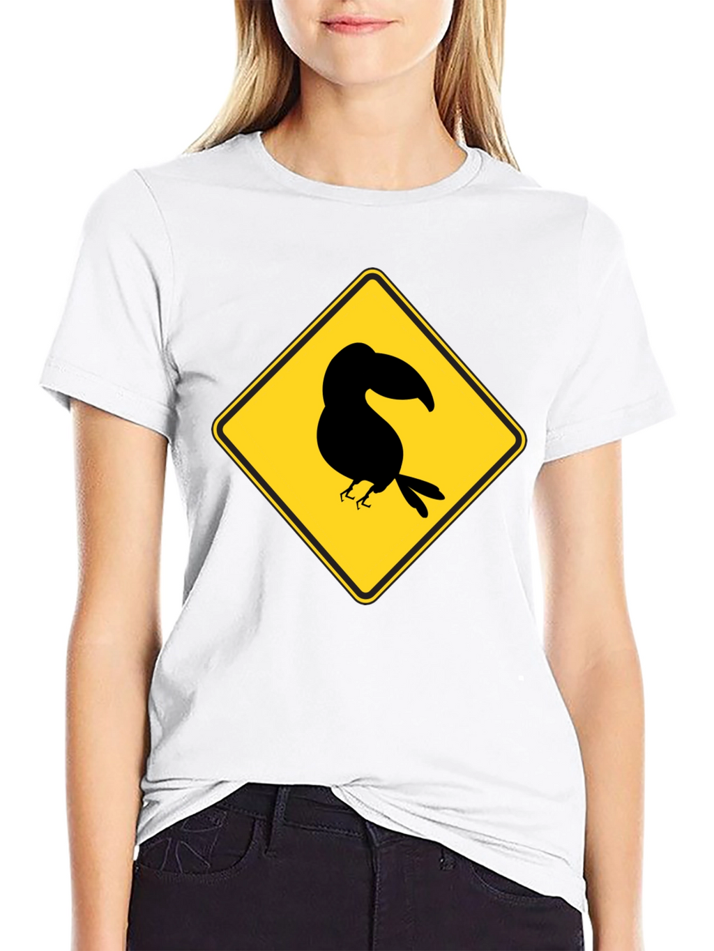 Toucan Crossing: Black T-Shirt with Bird Crossing Sign