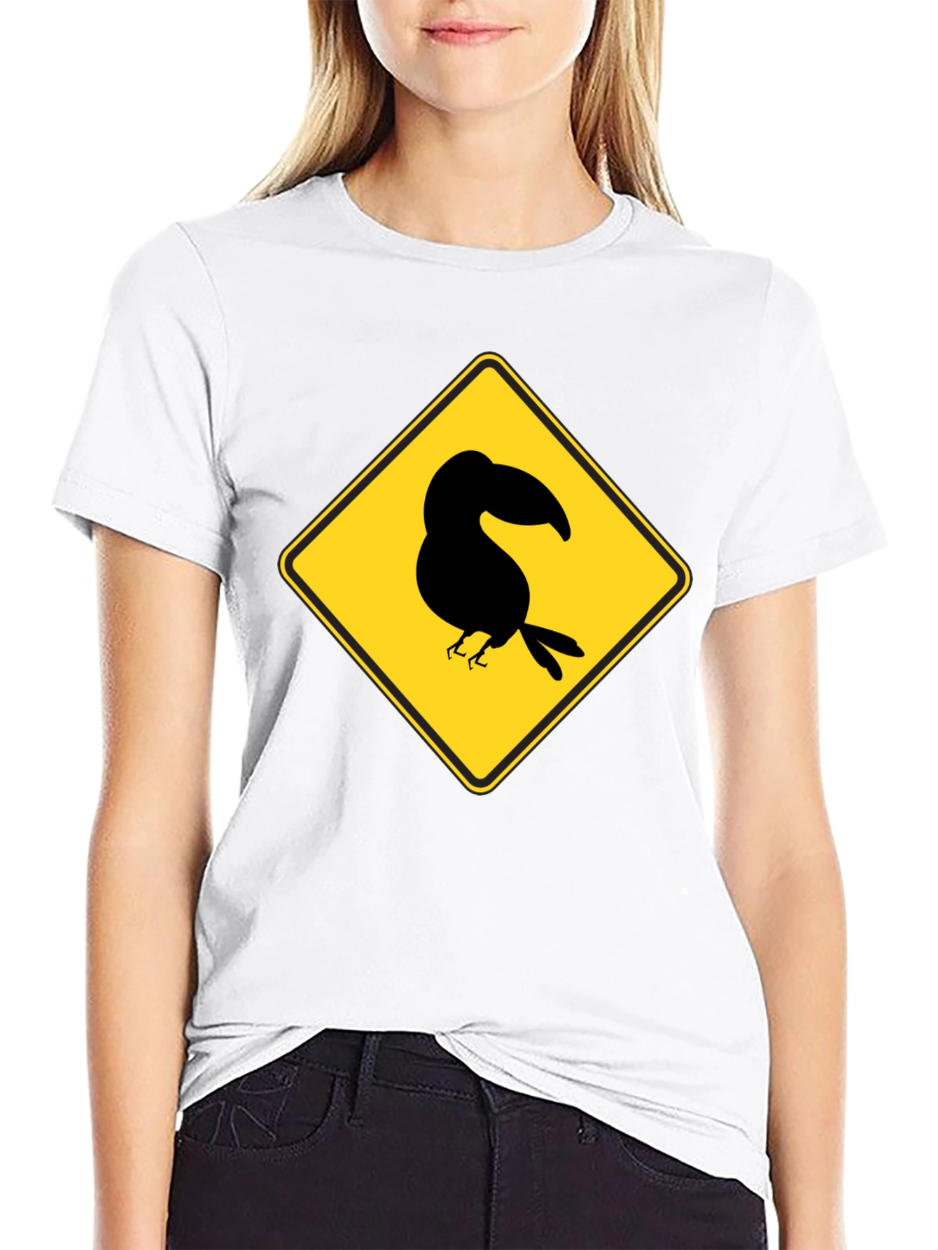 Toucan Crossing: Black T-Shirt with Bird Crossing Sign