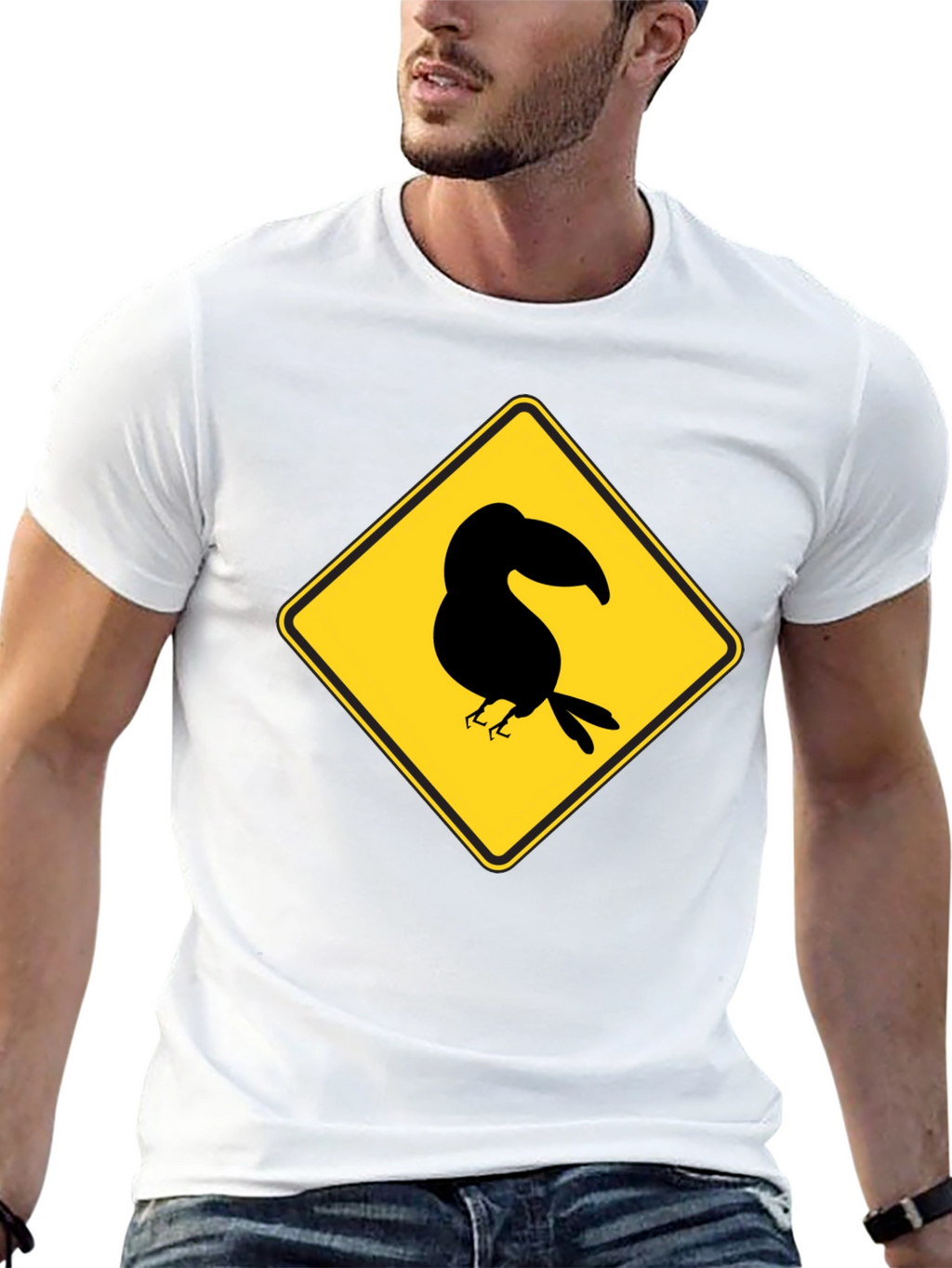 Toucan Crossing: Black T-Shirt with Bird Crossing Sign