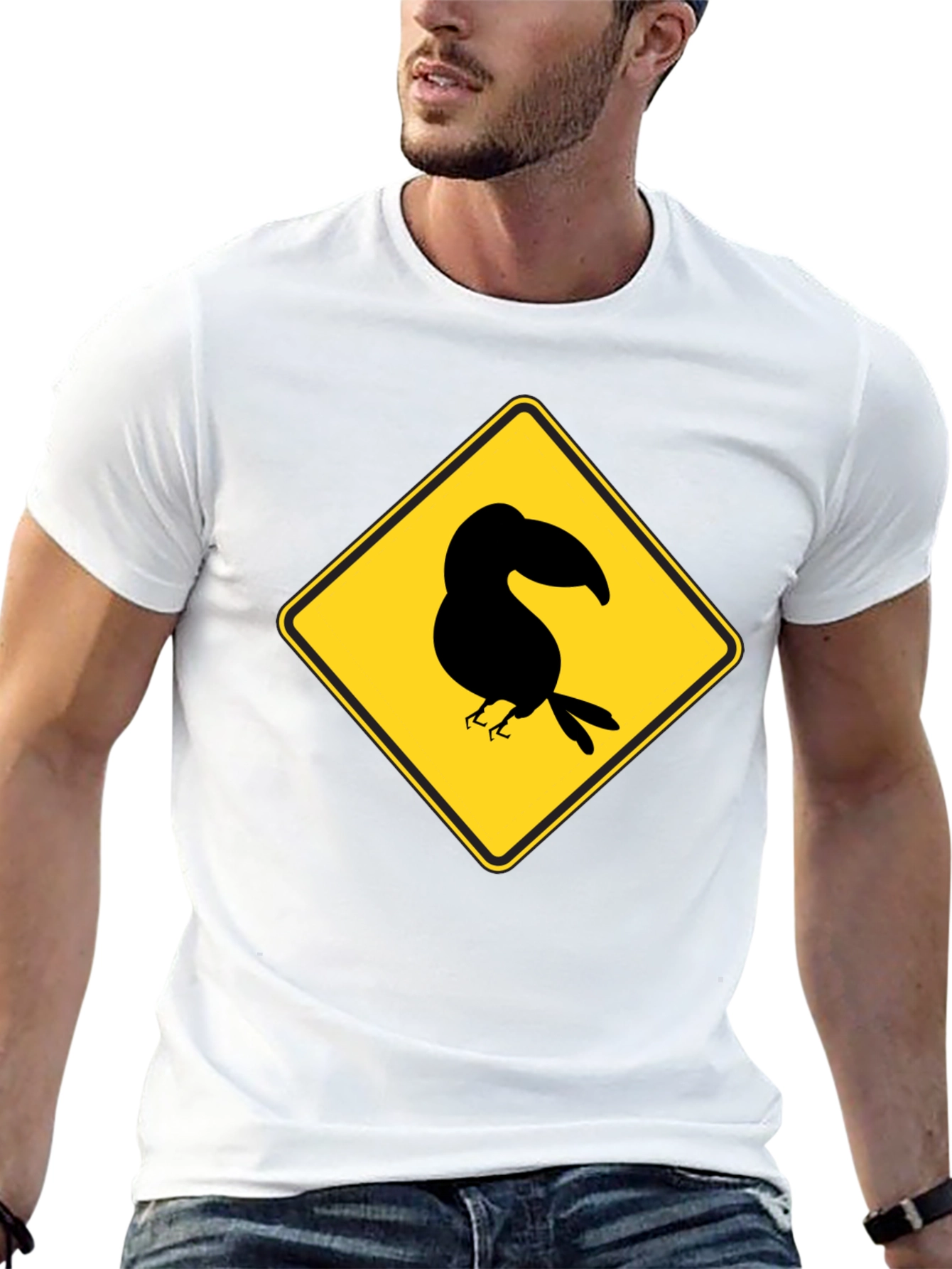 Toucan Crossing: Black T-Shirt with Bird Crossing Sign
