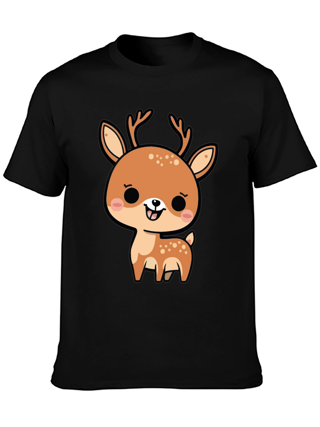 Cute Cartoon Deer Graphic Black T-Shirt