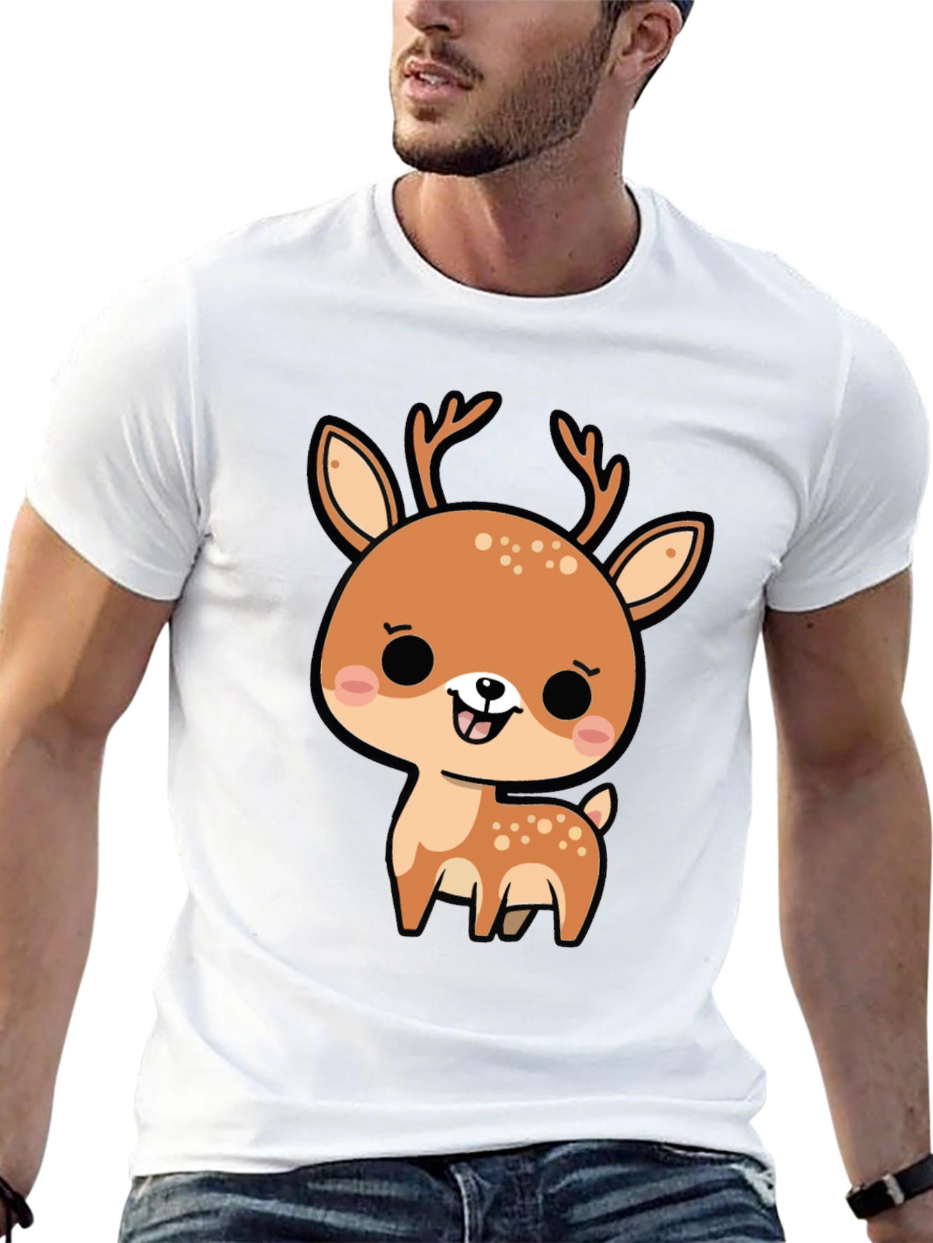 Cute Cartoon Deer Graphic Black T-Shirt