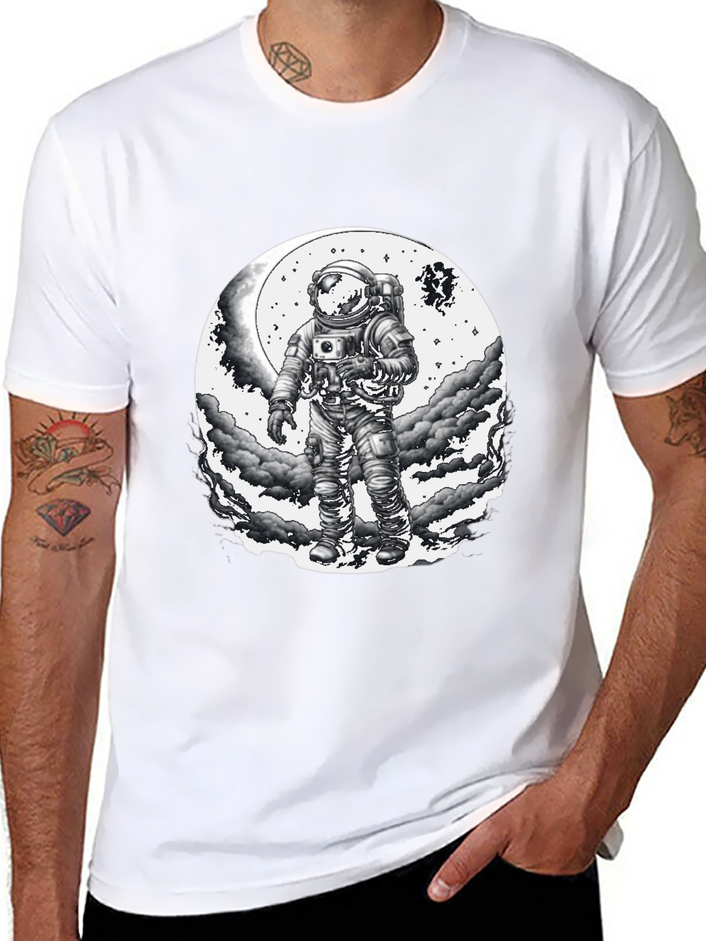 Astronaut Moon Graphic T-Shirt - Black