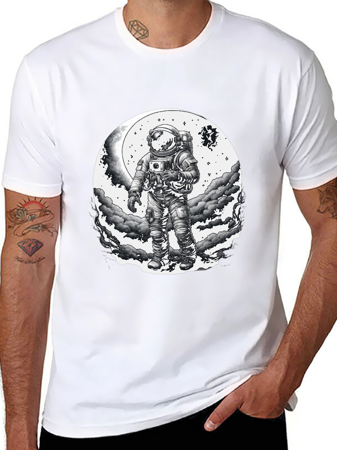 Astronaut Moon Graphic T-Shirt - Black