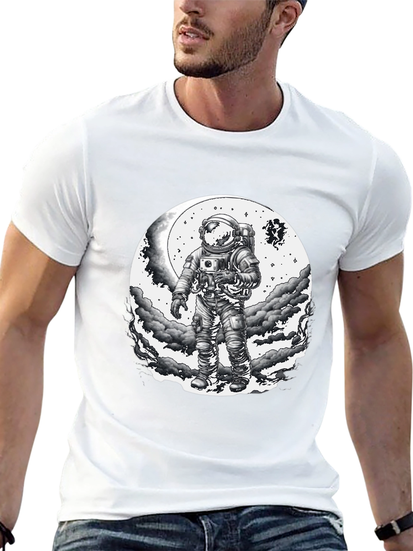 Astronaut Moon Graphic T-Shirt - Black