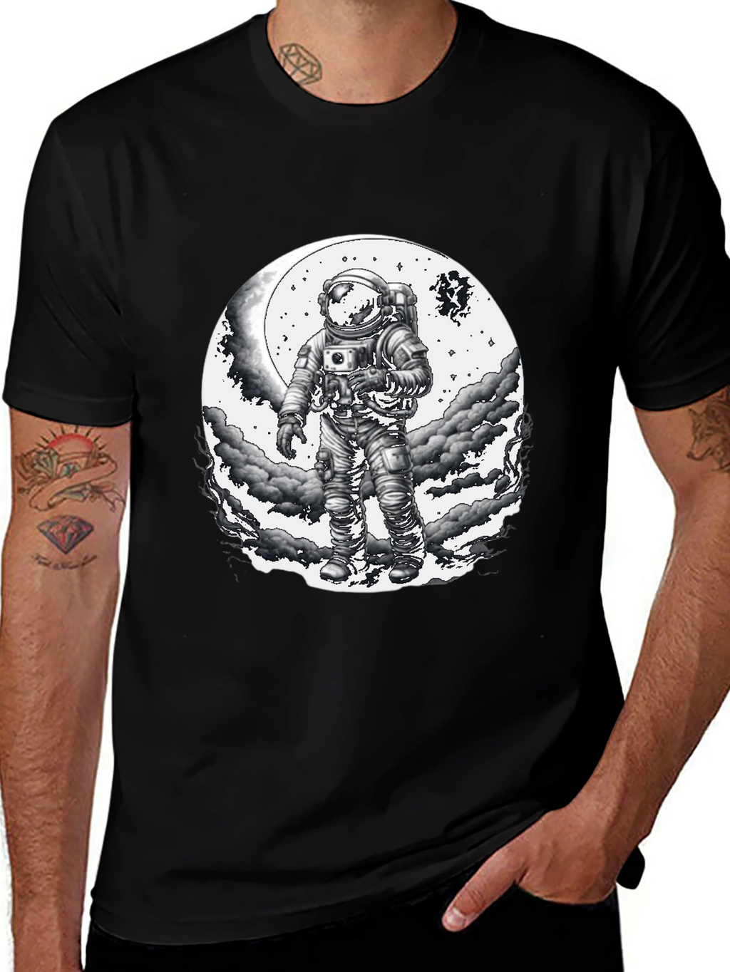 Astronaut Moon Graphic T-Shirt - Black