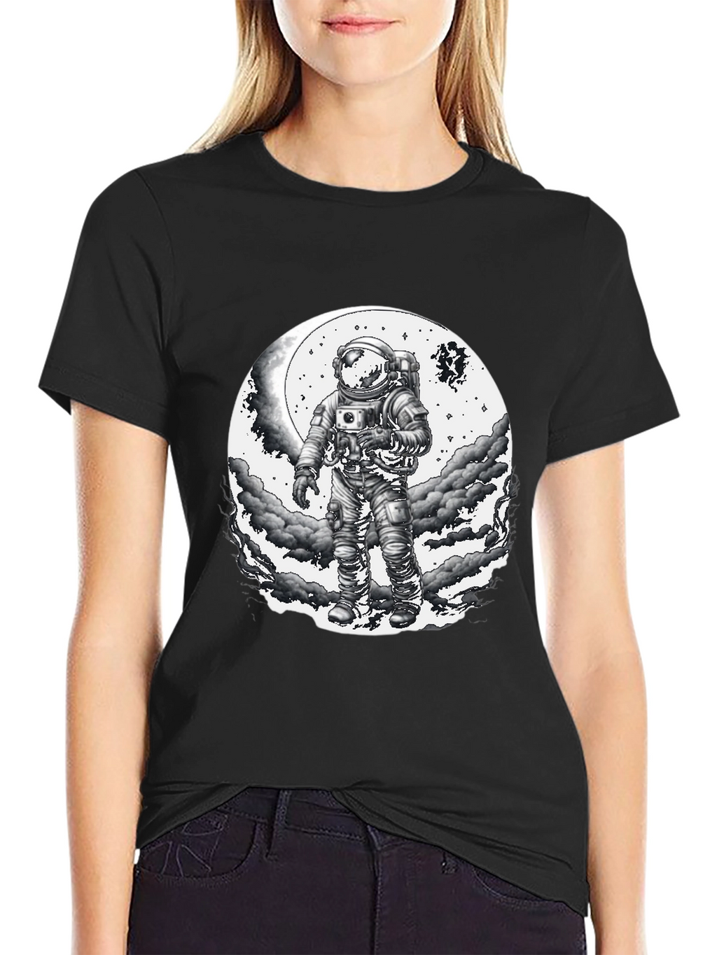 Astronaut Moon Graphic T-Shirt - Black