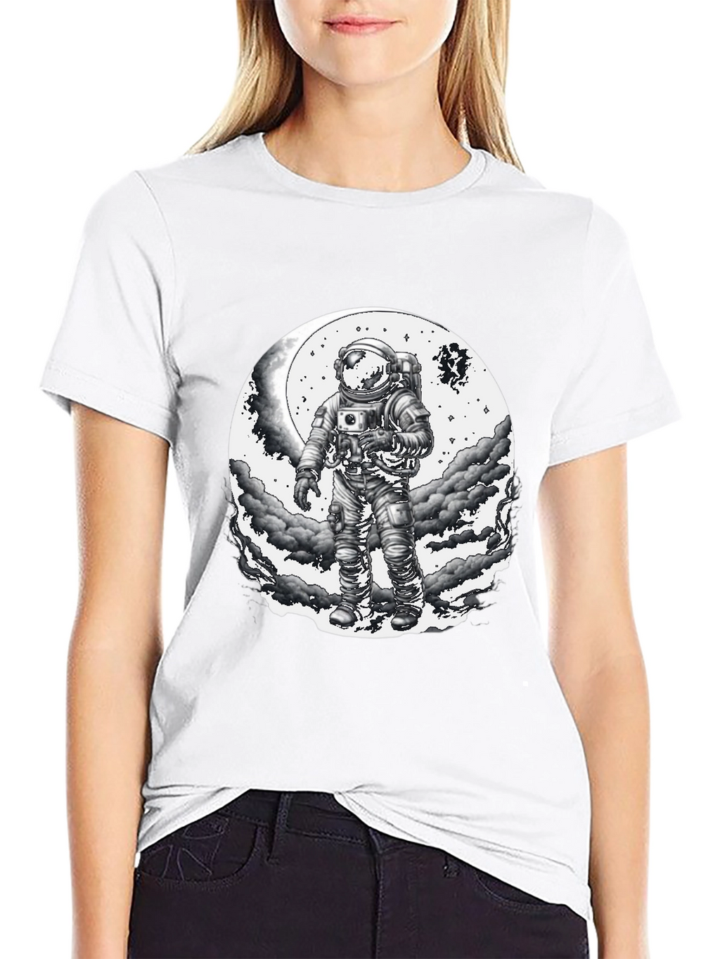 Astronaut Moon Graphic T-Shirt - Black