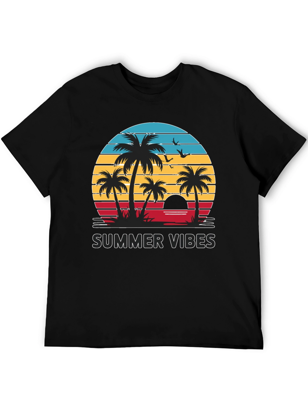 Summer Vibes Graphic Tee - Palm Tree Sunset Design