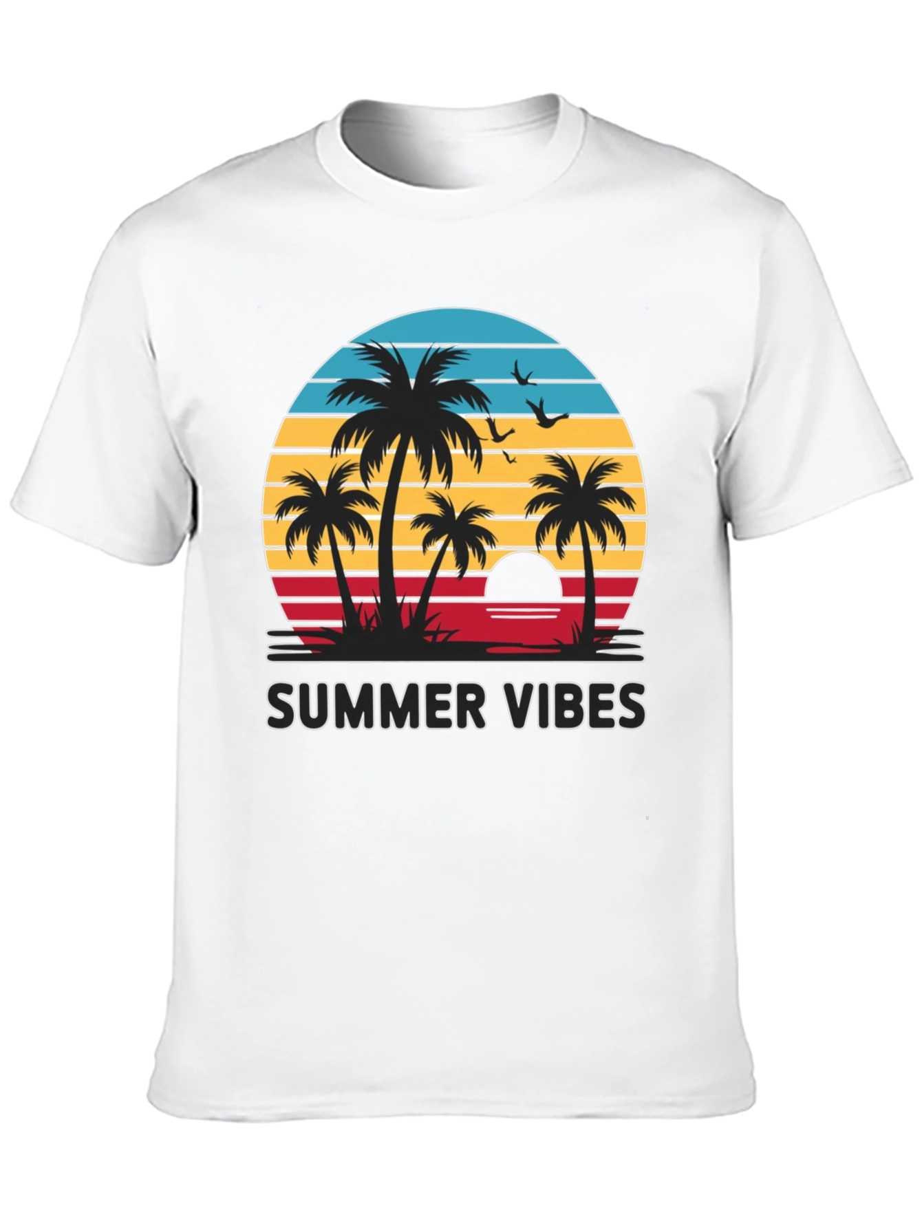 Summer Vibes Graphic Tee - Palm Tree Sunset Design