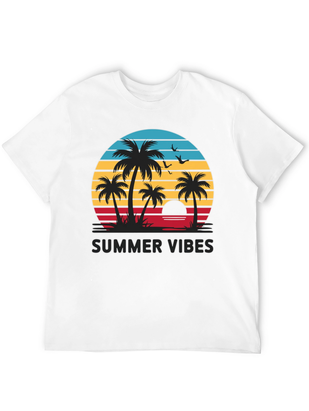 Summer Vibes Graphic Tee - Palm Tree Sunset Design