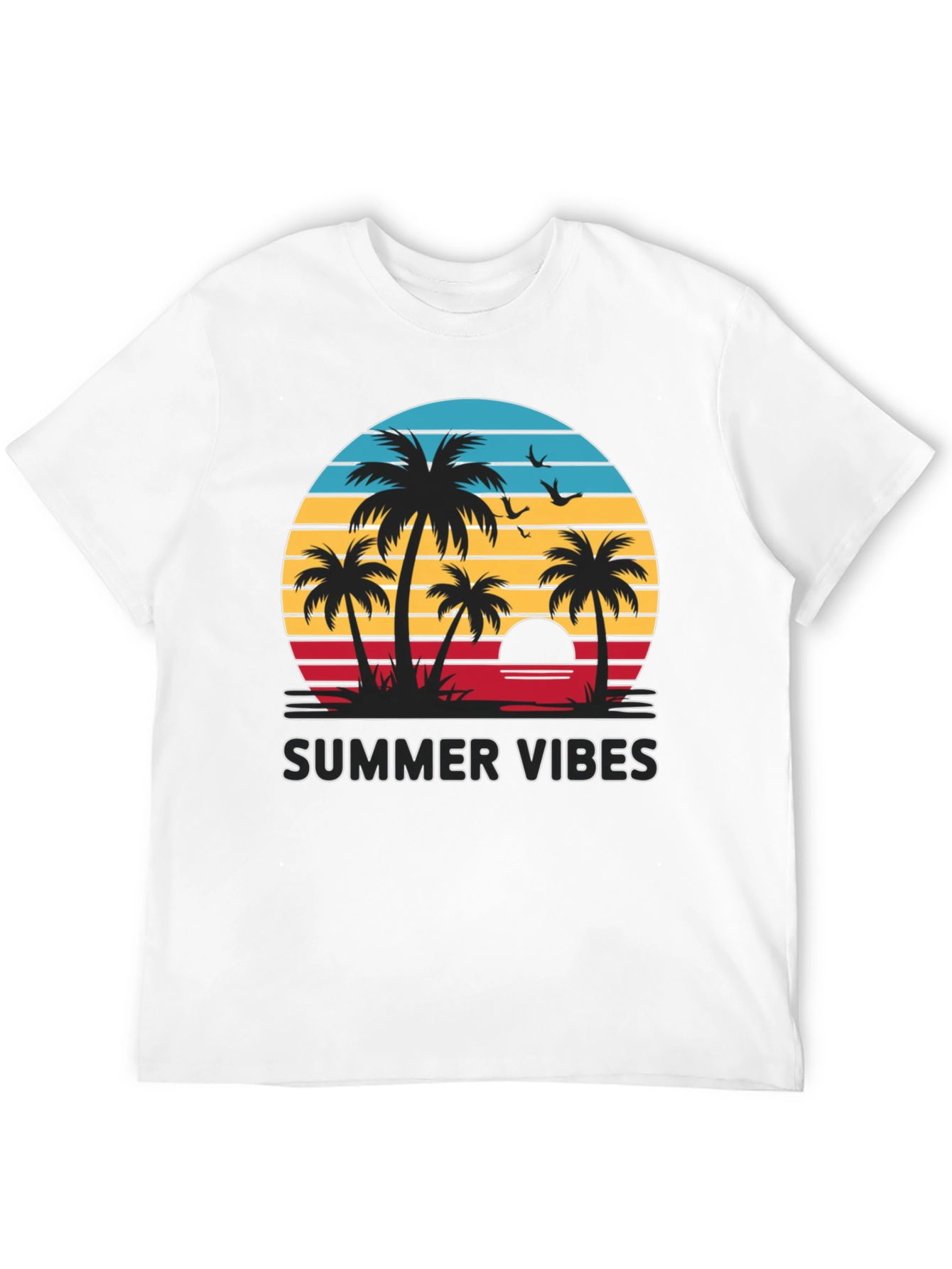 Summer Vibes Graphic Tee - Palm Tree Sunset Design