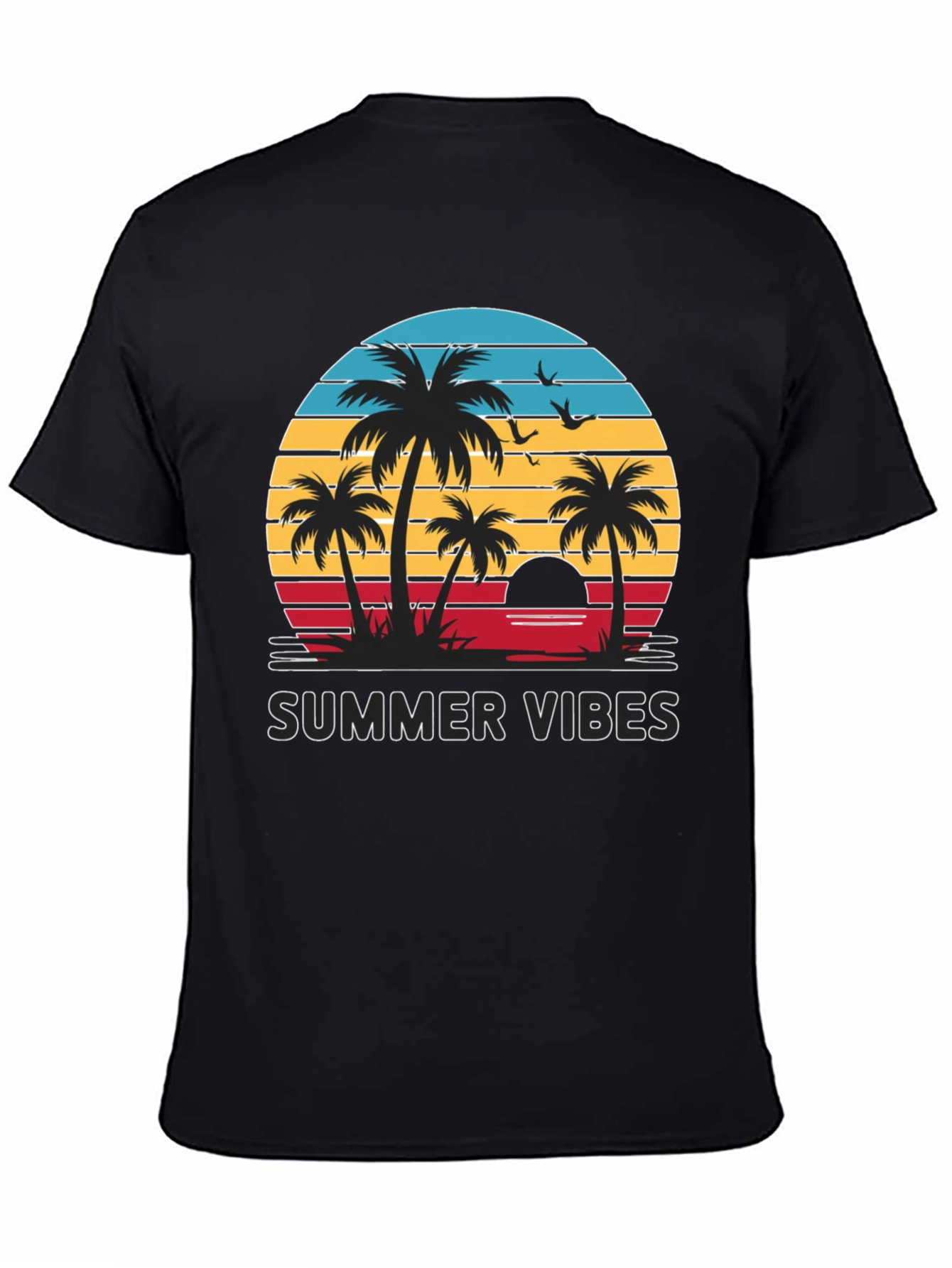 Summer Vibes Graphic Tee - Palm Tree Sunset Design